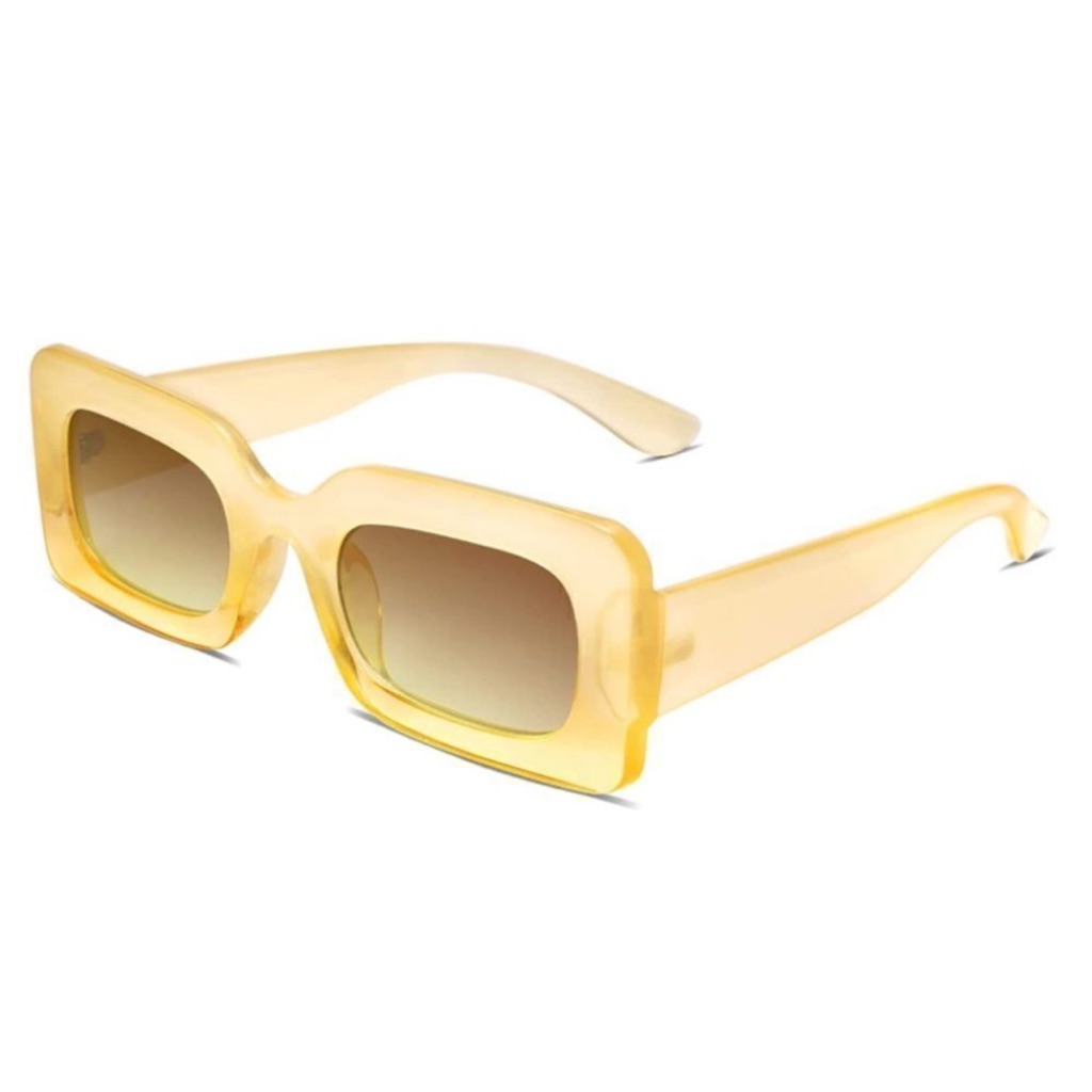 Translucentyellowchunkysquare Sunglasses Uv 400 Protection New